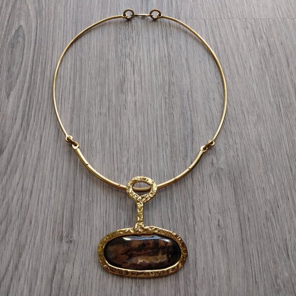 Statement Pendant Collar Necklace Choker Brass - Picture 1 of 13